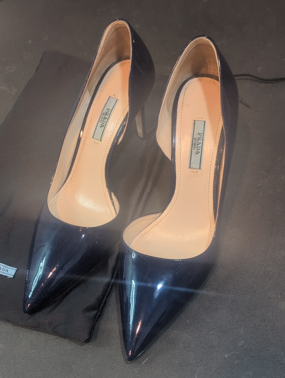 Prada Patent Leather Pointed-Toe Pumps in Navy